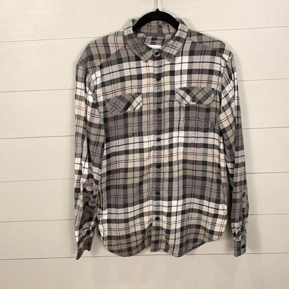Columbia two-tone gray, button-down flannel plaid men’s size medium casual shirt - Picture 1 of 7